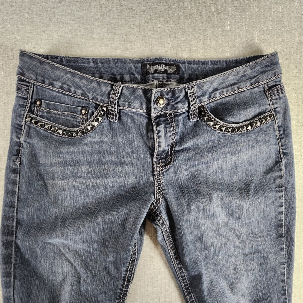 YMI Low Rise Skinny Embellished 34x30 Jeans Gray Faded Studded Grunge Indie Y2K